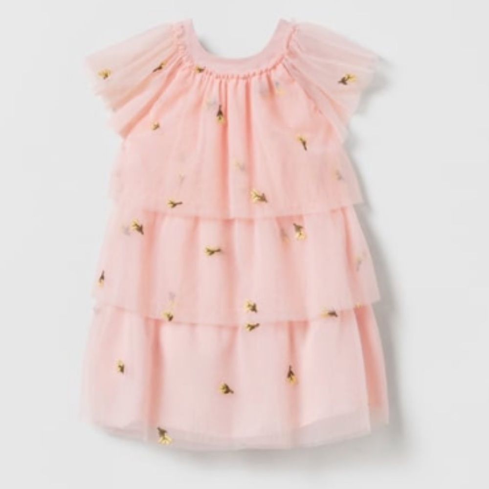 FLORAL EMBROIDERED TULLE DRESS
BEIGE-PINK